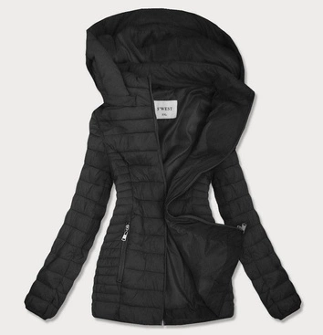 PIKOWANA DAMSKA KURTKA Z KAPTUREM CZARNA (B0103)