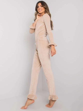 Damska piżama z długim rękawem welur Goodlookin beżowa (7394)