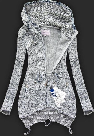 GRUBA BLUZA Z KAPTUREM JASNOSZARA (LX9910)