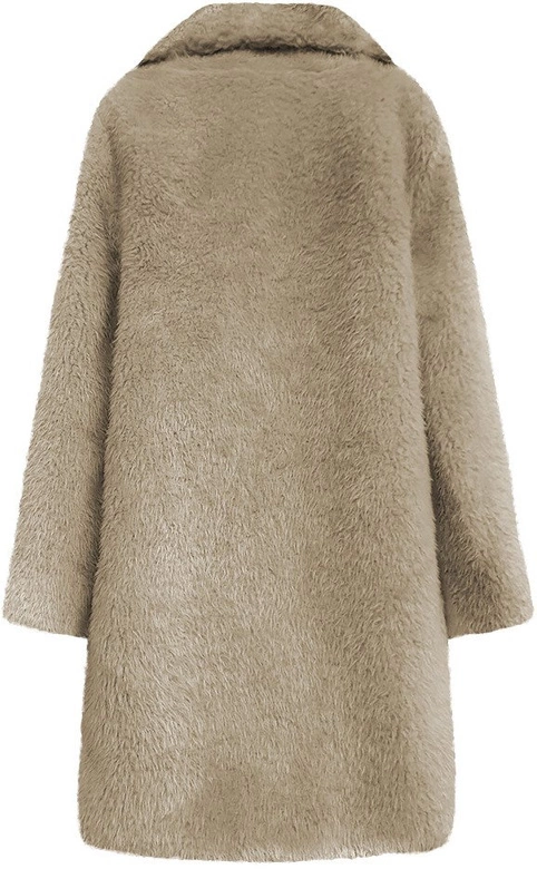 FUTRZANY ZIMOWY DAMSKI PŁASZCZ Z KIESZENIAMI BEŻOWY (461ART)