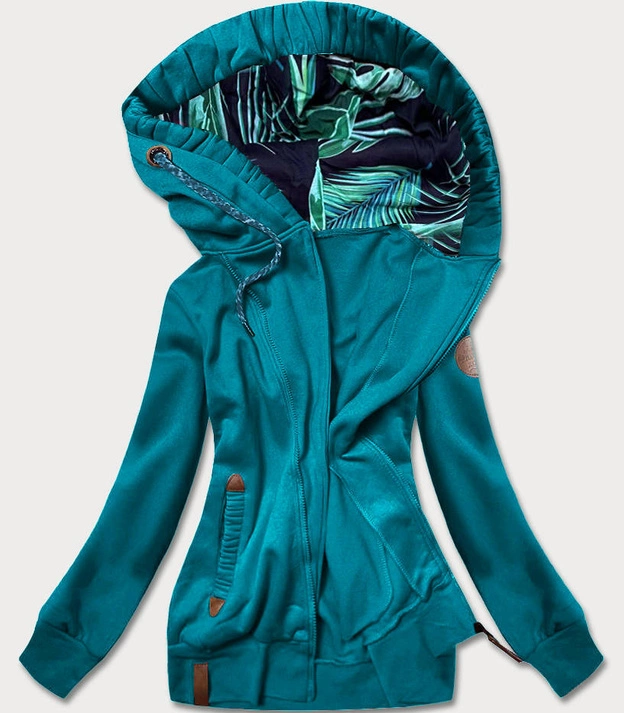 Bluza damska z ozdobnym kapturem turkusowa (AMG725-2)