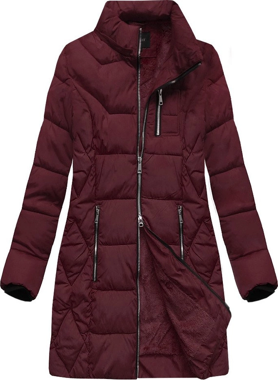 DŁUŻSZA ZIMOWA KURTKA DAMSKA Z KAPTUREM BORDOWA (B9902)