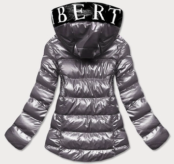 Metaliczna kurtka damska z kapturem szara (xw808x)
