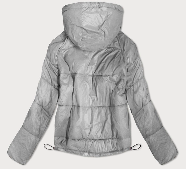 DWUSTRONNA BŁYSZCZĄCA KURTKA DAMSKA CZARNO-SZARA (B9553)