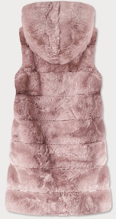 DŁUGA KAMIZELKA FUTRZANA Z KAPTUREM PUDROWY RÓŻ (BR9740-81)