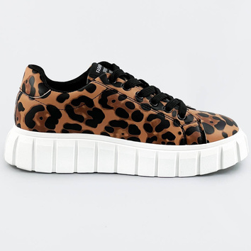 Sznurowane sneakersy w panterkę brąz-czarny (6374)