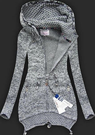 GRUBA BLUZA Z KAPTUREM CIEMNOSZARA (LX9910)