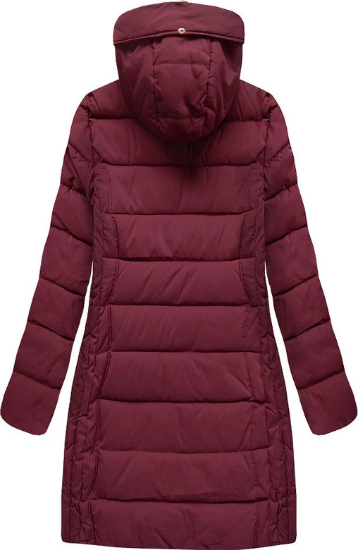 DŁUŻSZA PIKOWANA DAMSKA KURTKA ZIMOWA Z KAPTUREM BORDOWA (B9502)