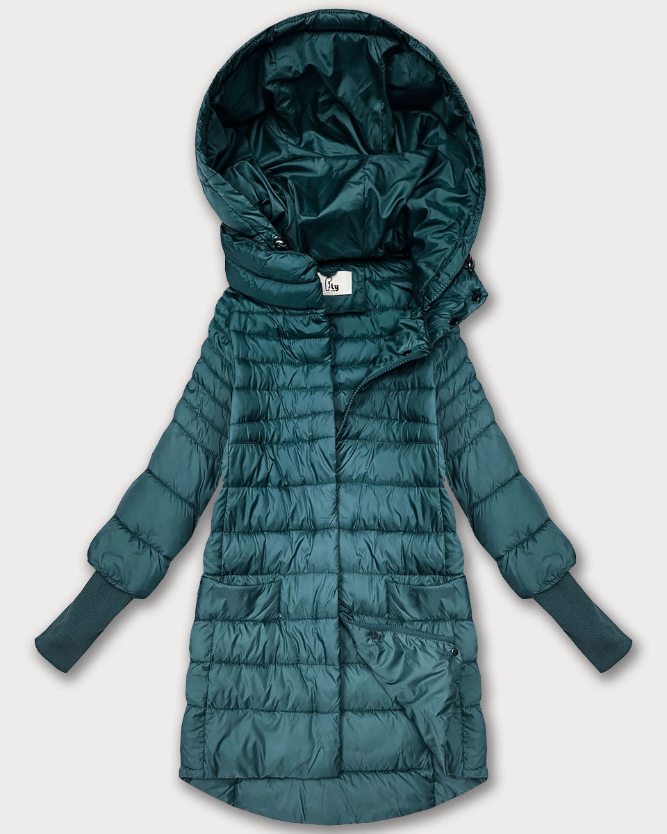 Przejściowa kurtka damska z dzianinowymi ściągaczami zielona (1828)