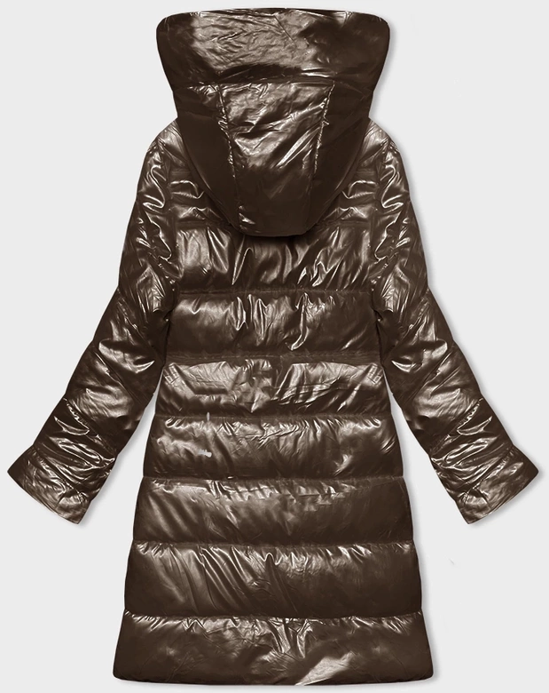 Metaliczna dopasowana zimowa kurtka damska Rosse Line brązowa (7227)