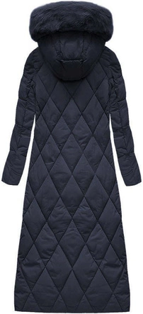 Długa damska kurtka zimowa z kapturem granatowa (7688BIG)