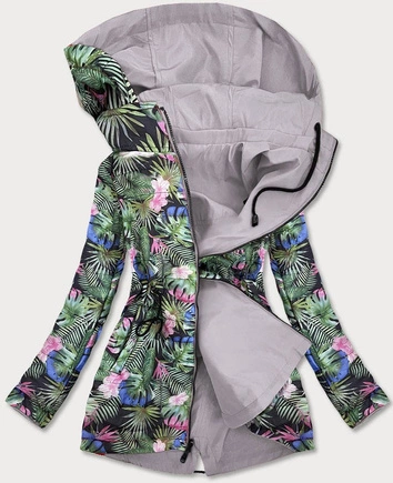 DAMSKA DWUSTRONNA KURTKA Z KAPTUREM SZARA/LIŚCIE (SS65)