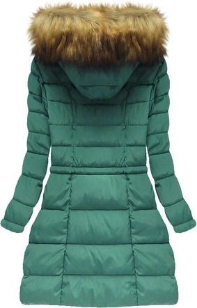 PIKOWANA KURTKA DAMSKA ZIMOWA Z KAPTUREM MORSKA (W598)