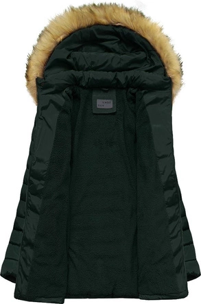 PIKOWANA DAMSKA KURTKA ZIMOWA Z KAPTUREM CIEMNOZIELONA (B2630-30)