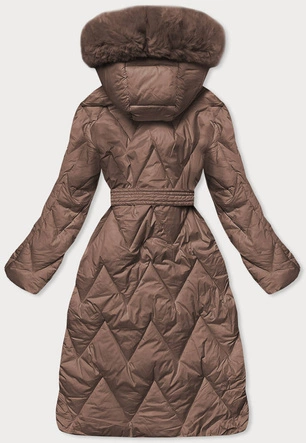 Damska długa kurtka pikowana zimowa brązowa (fm11-3)