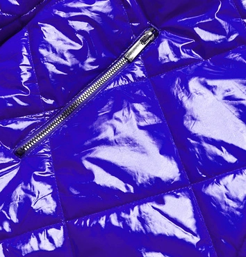 Błyszcząca pikowana kurtka damska chabrowa (LD7259BIG)