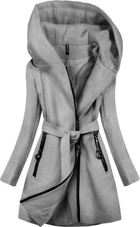 KRÓTKI PŁASZCZ Z KAPTUREM SZARY (2703)