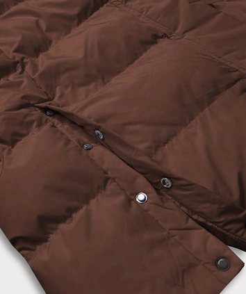 Długa zimowa kurtka damska na futerku brązowa (2M-025)