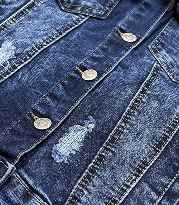 KURTKA DAMSKA JEANSOWA DENIM Z PRZETARCIAMI GRANATOWA (GD6338)