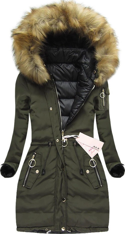 DWUSTRONNA KURTKA DAMSKA ZIMOWA Z KAPTUREM KHAKI 2 (W707)