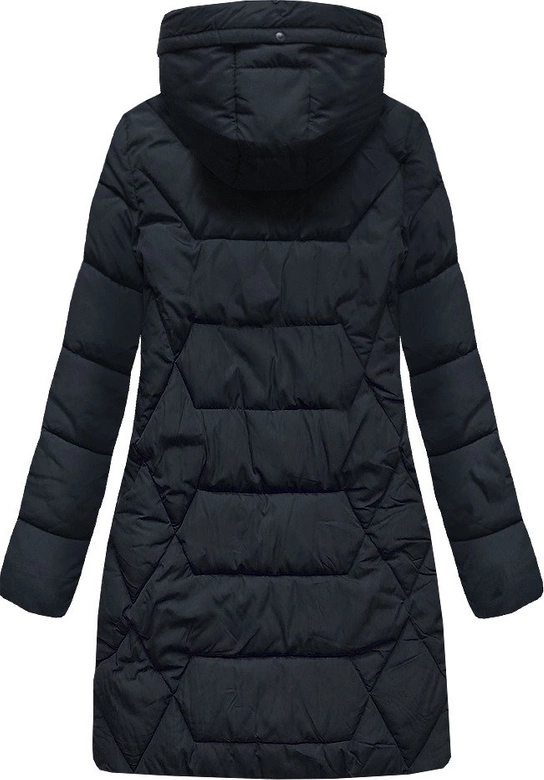 DŁUŻSZA ZIMOWA KURTKA DAMSKA Z KAPTUREM GRANATOWA (B9902)