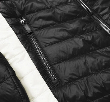 Kurtka damska dwukolorowa z kapturem czarna/ecru (6318)