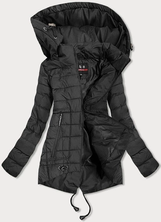 ASYMETRYCZNA PIKOWANA KURTKA DAMSKA CZARNA (68-1936)