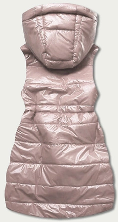 Błyszcząca kamizelka z kapturem beżowa (B8130-51)