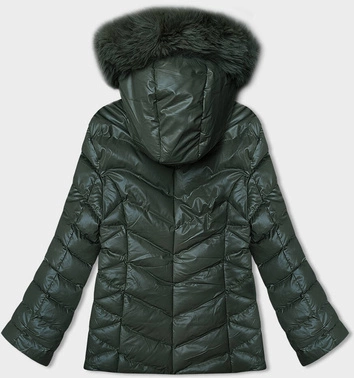 Krótka kurtka zimowa z kapturem ciemnozielona (5M3138-238)