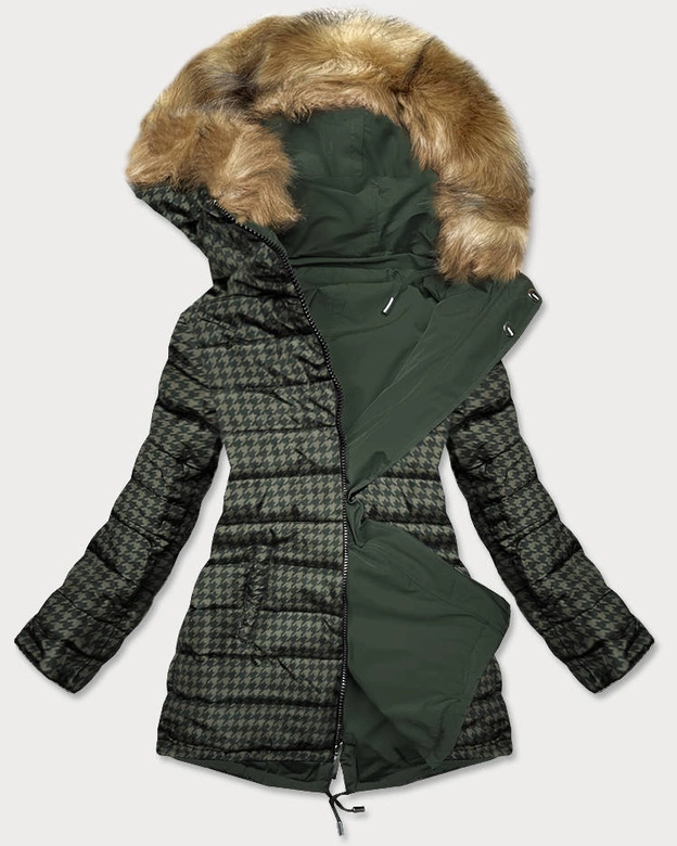 Dwustronna damska kurtka zimowa khaki (w557big)