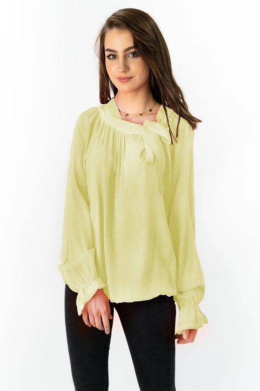 BAWEŁNIANA BLUZKA Z WIĄZANĄ STÓJKĄ ŻÓŁTA (298ART)