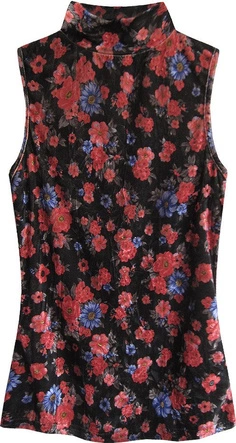 WELUROWY GOLF W KWIATKI CZARNO-CZERWONY (3684/3)