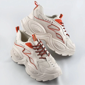 Damskie buty sportowe na grubej podeszwie beżowo-pomarańczowe (ra15)