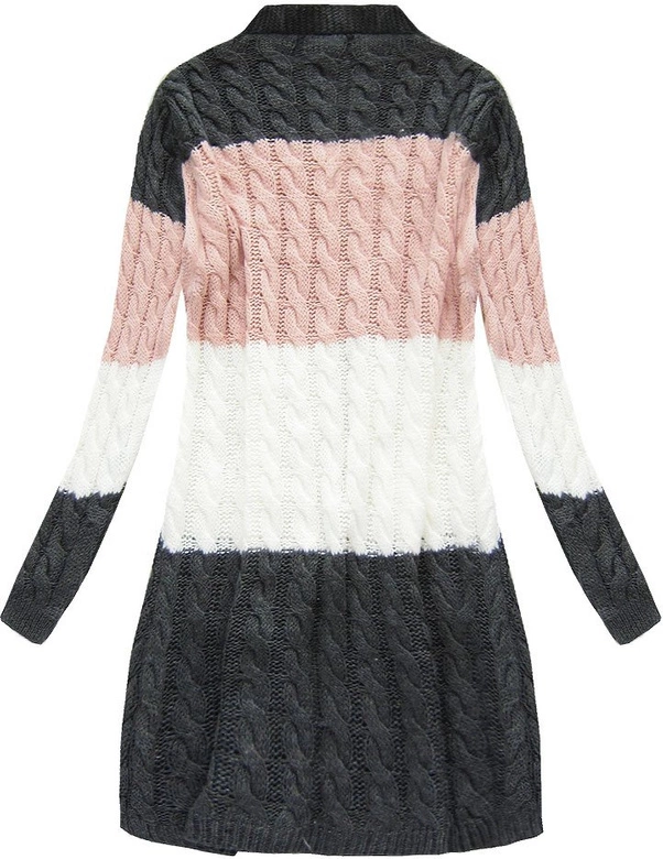 DŁUGI SWETER Z KIESZENIAMI GRAFITOWO-RÓŻOWY (69/1ART)