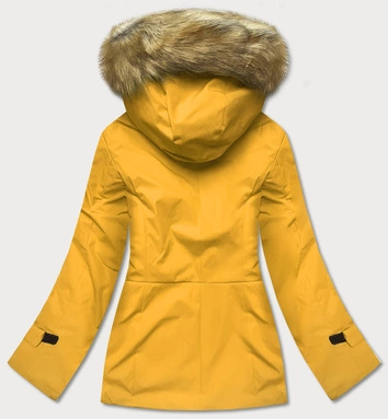 Zimowa kurtka damska z kapturem żółta (j9-066)
