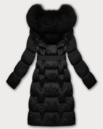 Zimowa damska kurtka z paskiem S'West czarna (B8305-1)