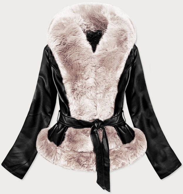 RAMONESKA Z FUTRZANYM KOŁNIERZEM CZARNO-ECRU (B9737-1046)