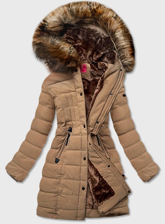 PARKA ZIMOWA DAMSKA NA FUTRZE JASNY BRĄZ (M-21013)