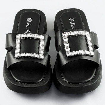 Damskie klapki z cyrkoniami czarne (cm-50)