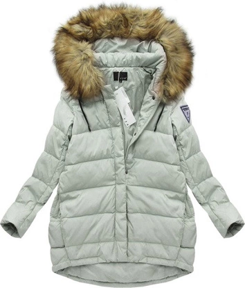 KURTKA Z PUCHEM NATURALNYM SZAROMIĘTOWA (8062)