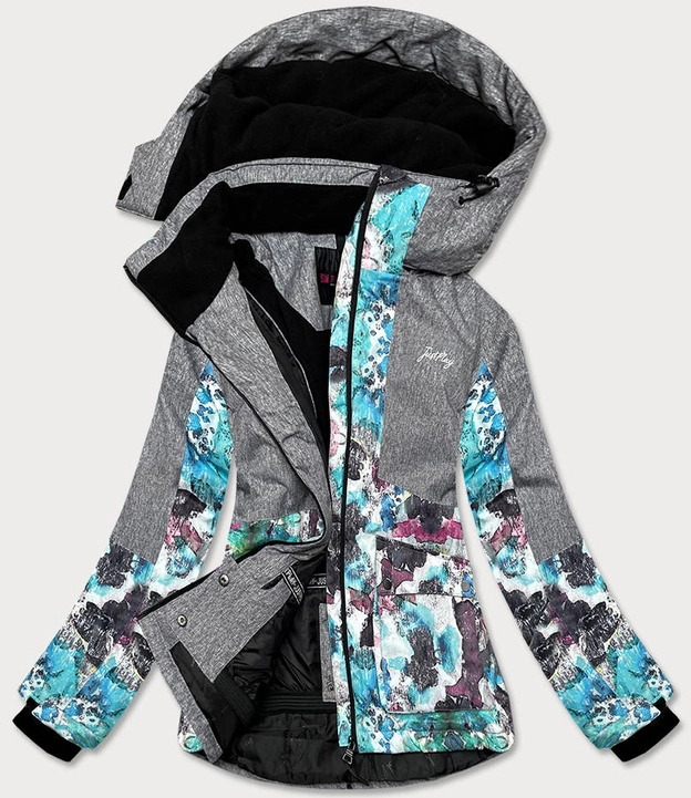 DAMSKA KURTKA ZIMOWA Z PASEM ŚNIEŻNYM SZARA (B2390)