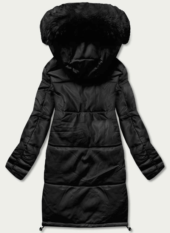 Kurtka zimowa damska ze skóry ekologicznej czarna (TY038-1)