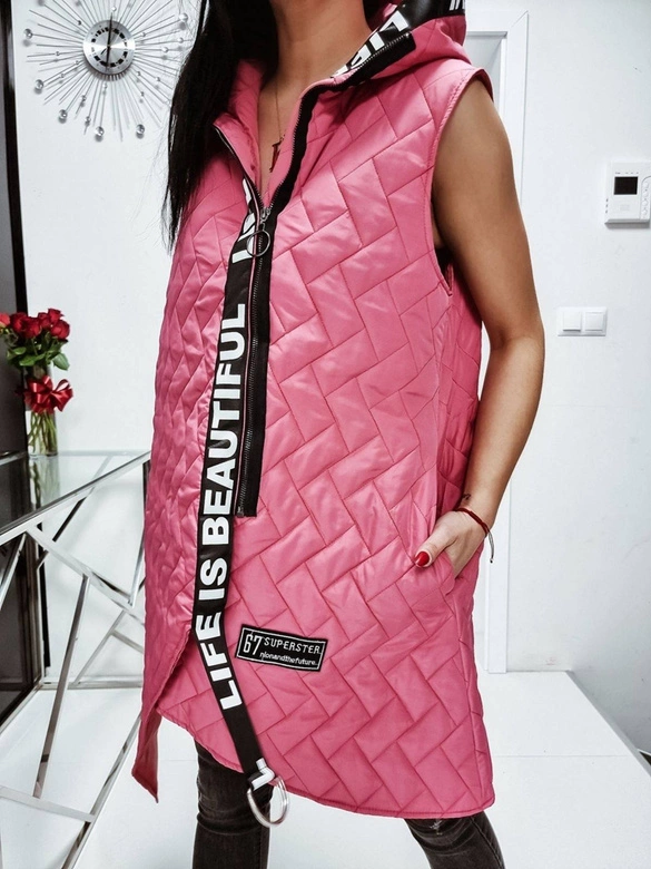DŁUGA ASYMETRYCZNA KAMIZELKA DAMSKA RÓŻOWA (677ART)