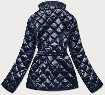 Pikowana kurtka damska z paskiem granatowa (bh2208)