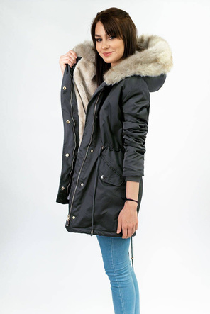 DAMSKA PARKA ZIMOWA NA FUTERKU GRANATOWA (B508)