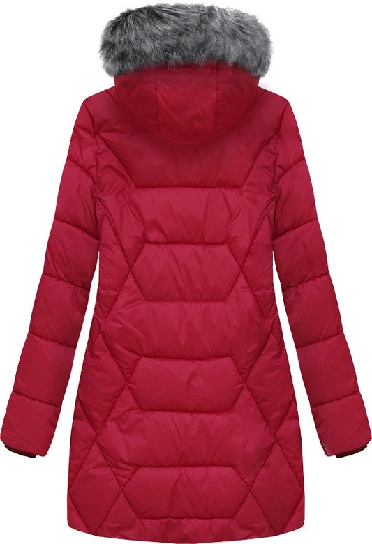 PIKOWANA DAMSKA KURTKA ZIMOWA Z KAPTUREM CZERWONA (B2644)