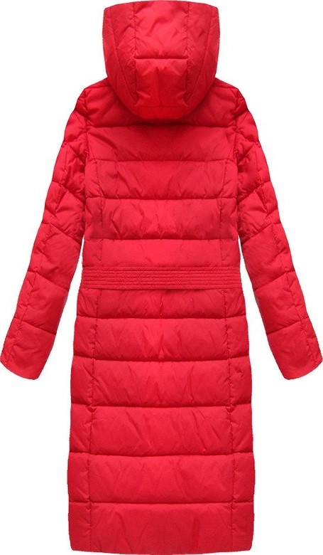 ZIMOWA DŁUGA PIKOWANA KURTKA DAMSKA CZERWONA (7704)