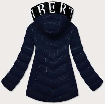 Błyszcząca kurtka damska z ozdobną podszewką granatowa (xw810x)