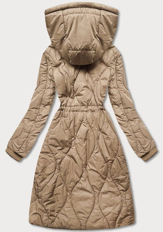 Zimowa kurtka damska do kolan beżowa (m-21601)