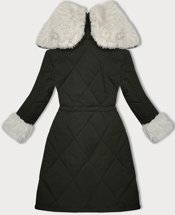 Pikowana kurtka zimowa na futrze Way Mode army-beż (WD202308)